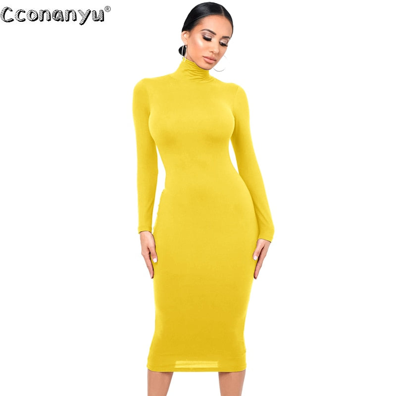 Chic and Cozy: Winter Slim Turtleneck Midi Dress for the Fashion-Forward Woman