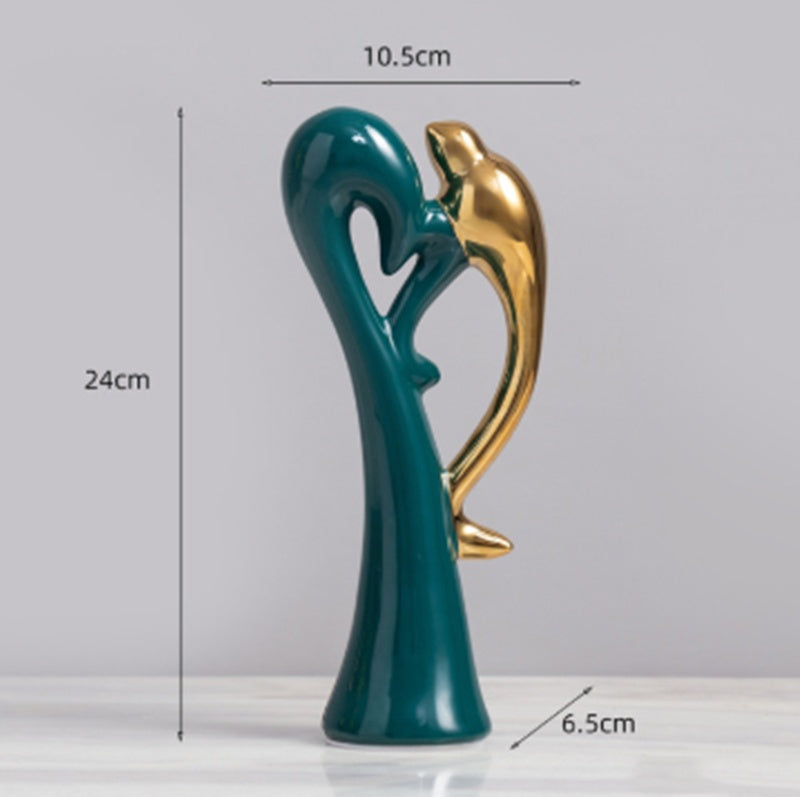 Smaragdgrüne Vogeldekoration aus Keramik für Zuhause 