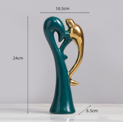 Smaragdgrüne Vogeldekoration aus Keramik für Zuhause 