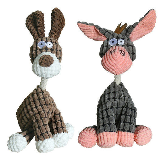 Cute and Durable Donkey-Shaped Corduroy Chew Toy for Dogs - Perfect for Playtime, Training, and Dental Health