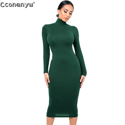 Chic and Cozy: Winter Slim Turtleneck Midi Dress for the Fashion-Forward Woman