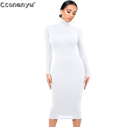 Chic and Cozy: Winter Slim Turtleneck Midi Dress for the Fashion-Forward Woman