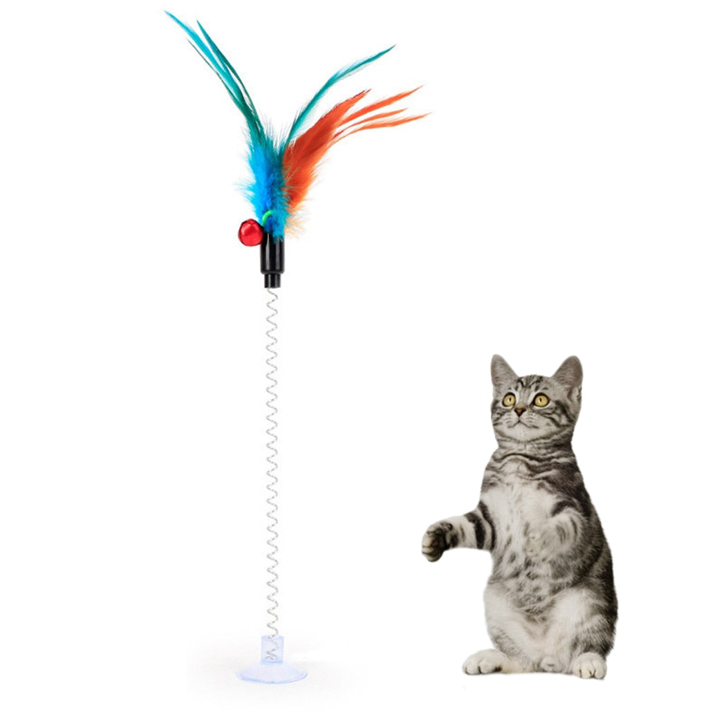 Playful Purrfection: Delight Your Cat with our Colorful Feather Wand and Bell Toy
