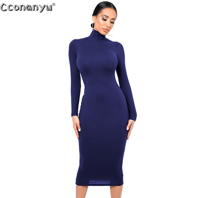 Chic and Cozy: Winter Slim Turtleneck Midi Dress for the Fashion-Forward Woman