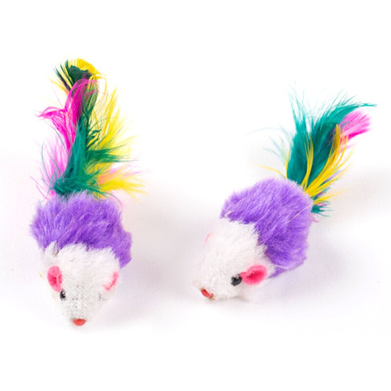 Colorful and Soft Fleece False Mouse Cat Toys with Feather Detailing for Fun and Engaging Playtime