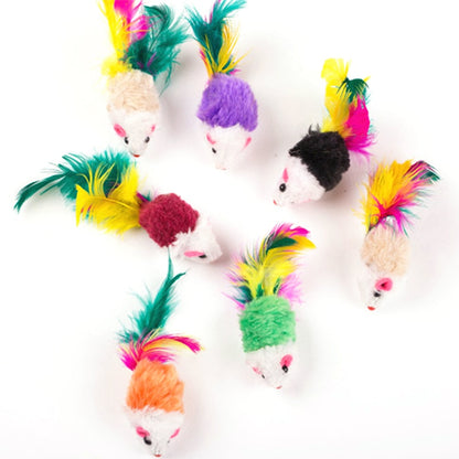 Colorful and Soft Fleece False Mouse Cat Toys with Feather Detailing for Fun and Engaging Playtime