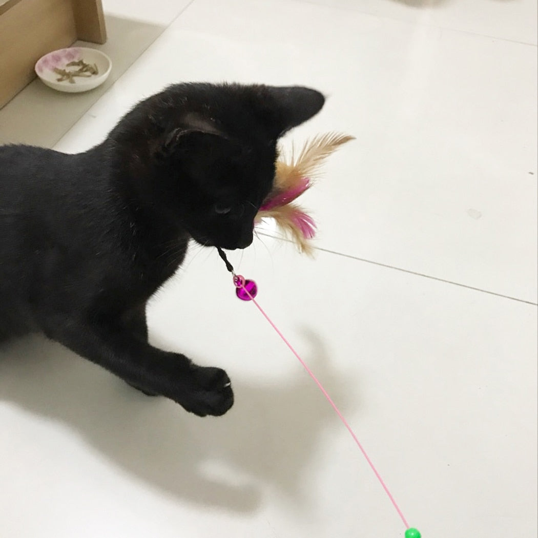 Playful Purrfection: Delight Your Cat with our Colorful Feather Wand and Bell Toy