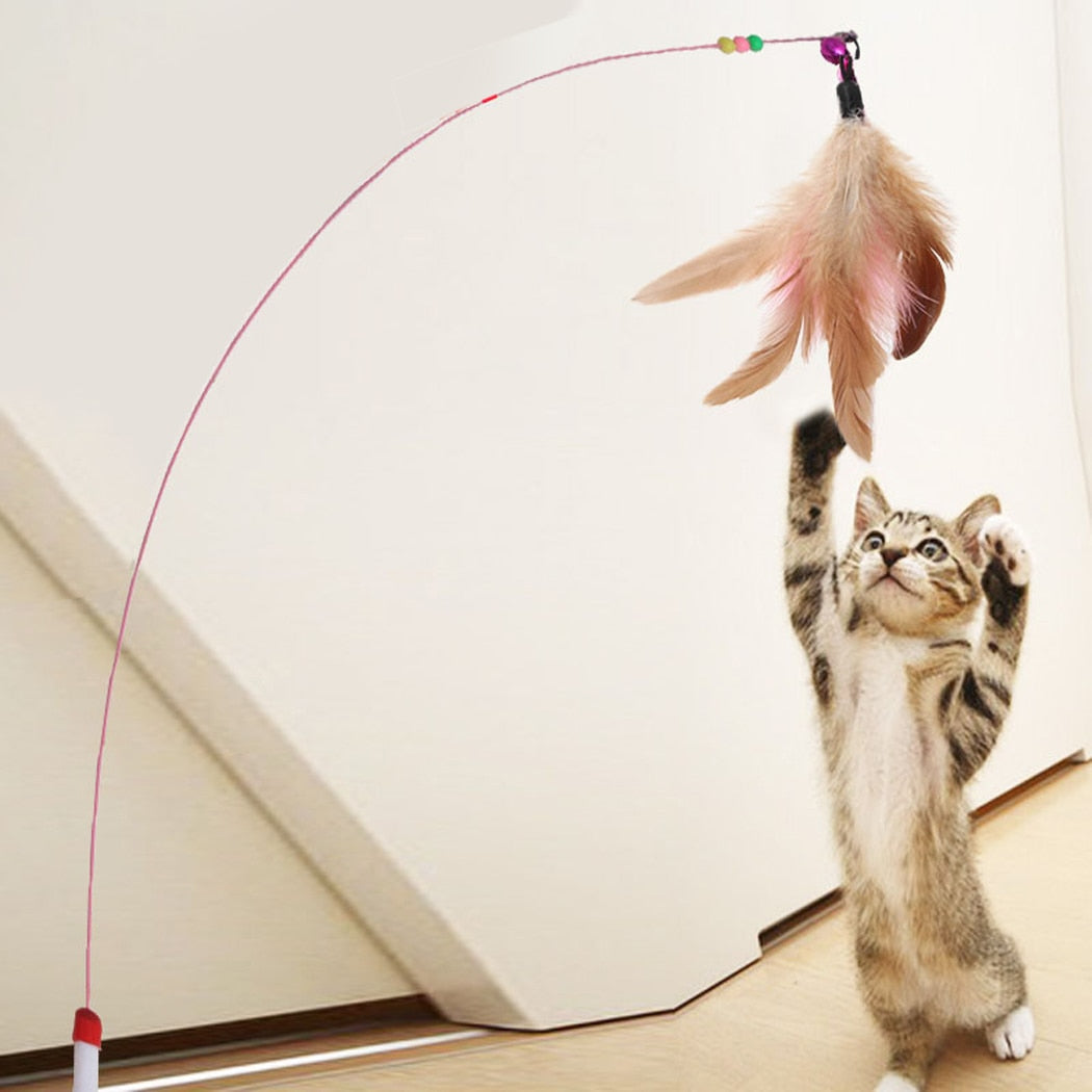 Playful Purrfection: Delight Your Cat with our Colorful Feather Wand and Bell Toy