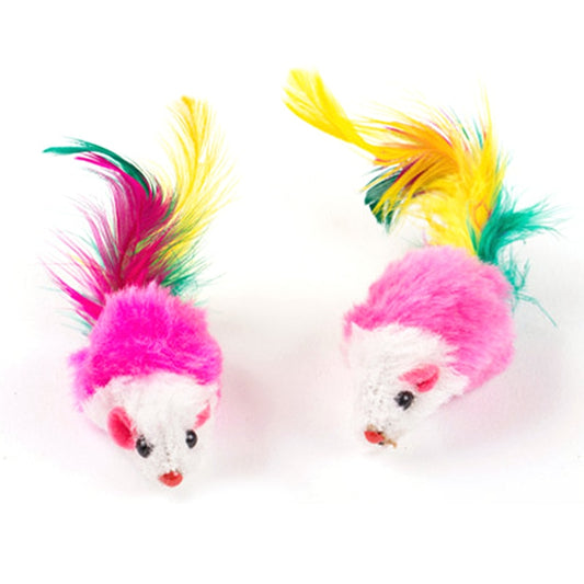 Colorful and Soft Fleece False Mouse Cat Toys with Feather Detailing for Fun and Engaging Playtime