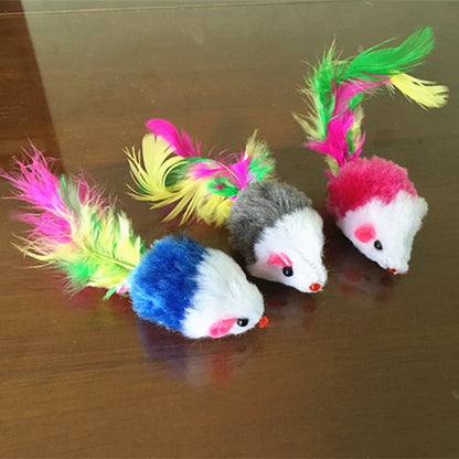 Colorful and Soft Fleece False Mouse Cat Toys with Feather Detailing for Fun and Engaging Playtime