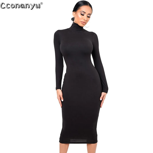 Chic and Cozy: Winter Slim Turtleneck Midi Dress for the Fashion-Forward Woman