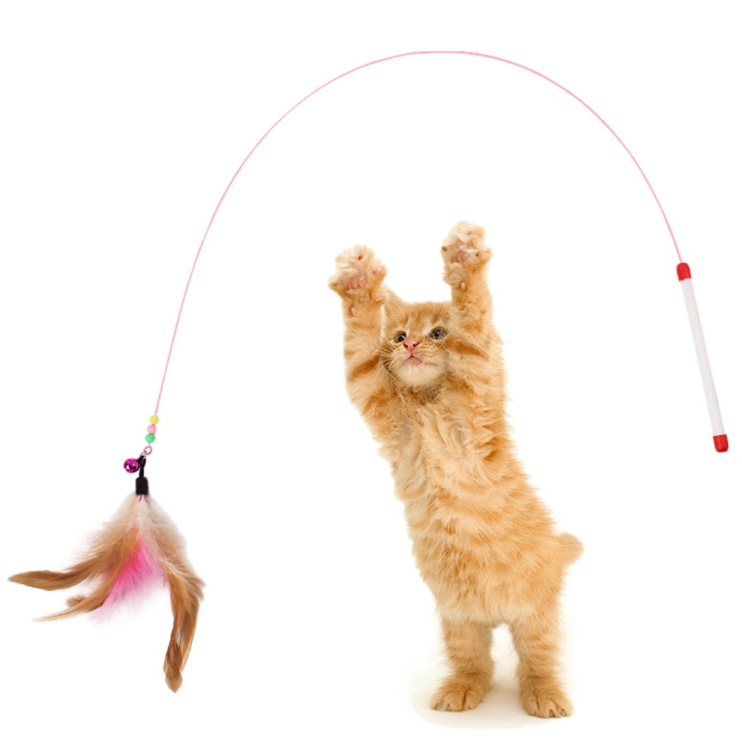 Playful Purrfection: Delight Your Cat with our Colorful Feather Wand and Bell Toy