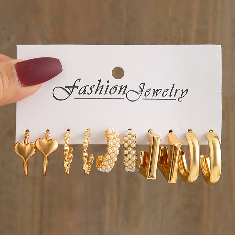 Perlen-Creolen – Vintage-Gold-Ohrhänger-Set 