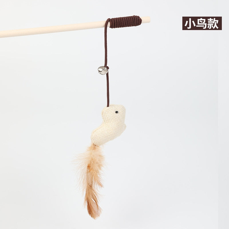 Interactive Cat Toy with Feather Rod, Bell and Mouse