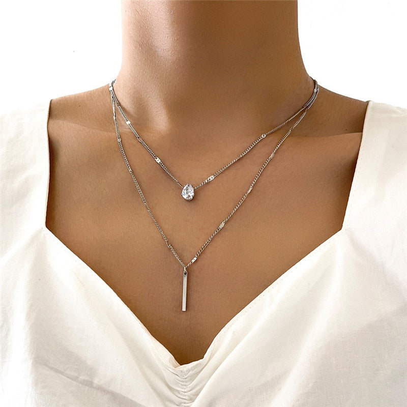 Herz- und Stern-Charm-Halsketten-Set – Kristall-Zirkon für Damen