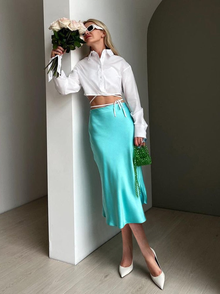 Royal Elegance: 2022 High Waisted Satin Skirt
