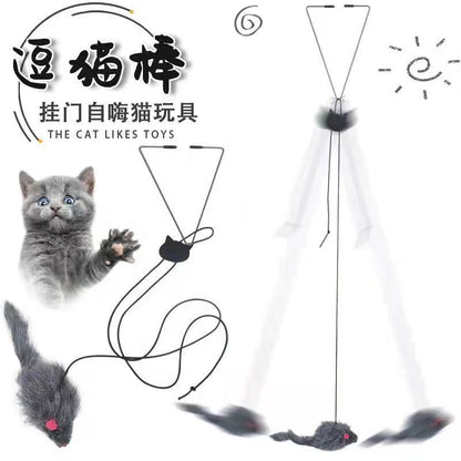 Interactive Cat Toy with Feather Rod, Bell and Mouse