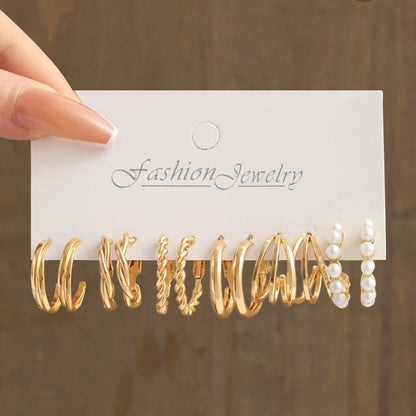 Perlen-Creolen – Vintage-Gold-Ohrhänger-Set 