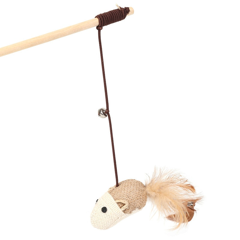 Interactive Cat Toy with Feather Rod, Bell and Mouse