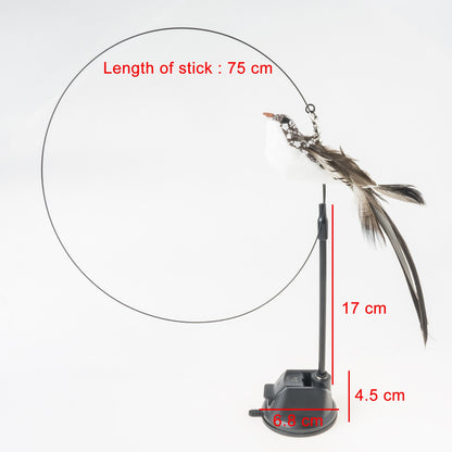 Interactive Hand-Free Bird/Feather Cat Wand with Bell and Powerful Suction Cup - Perfect for Hunting and Exercise Playtime