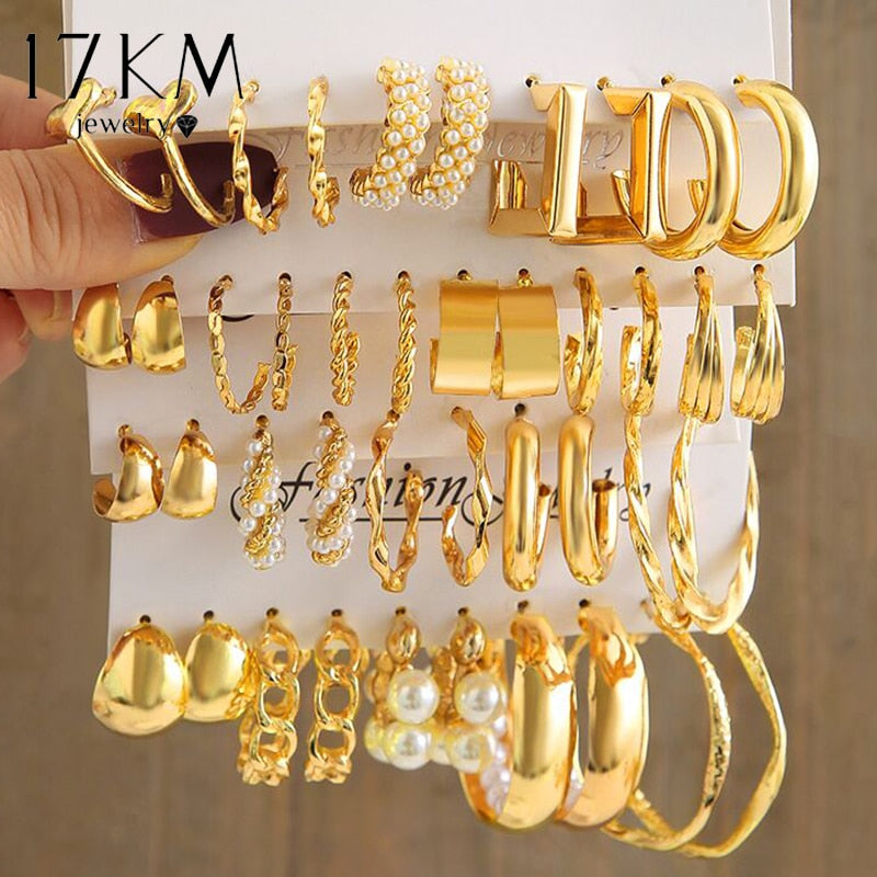 Perlen-Creolen – Vintage-Gold-Ohrhänger-Set 