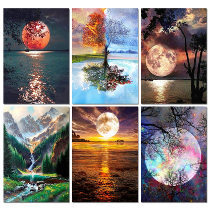 DIY 5D Diamond Painting Moon Tree