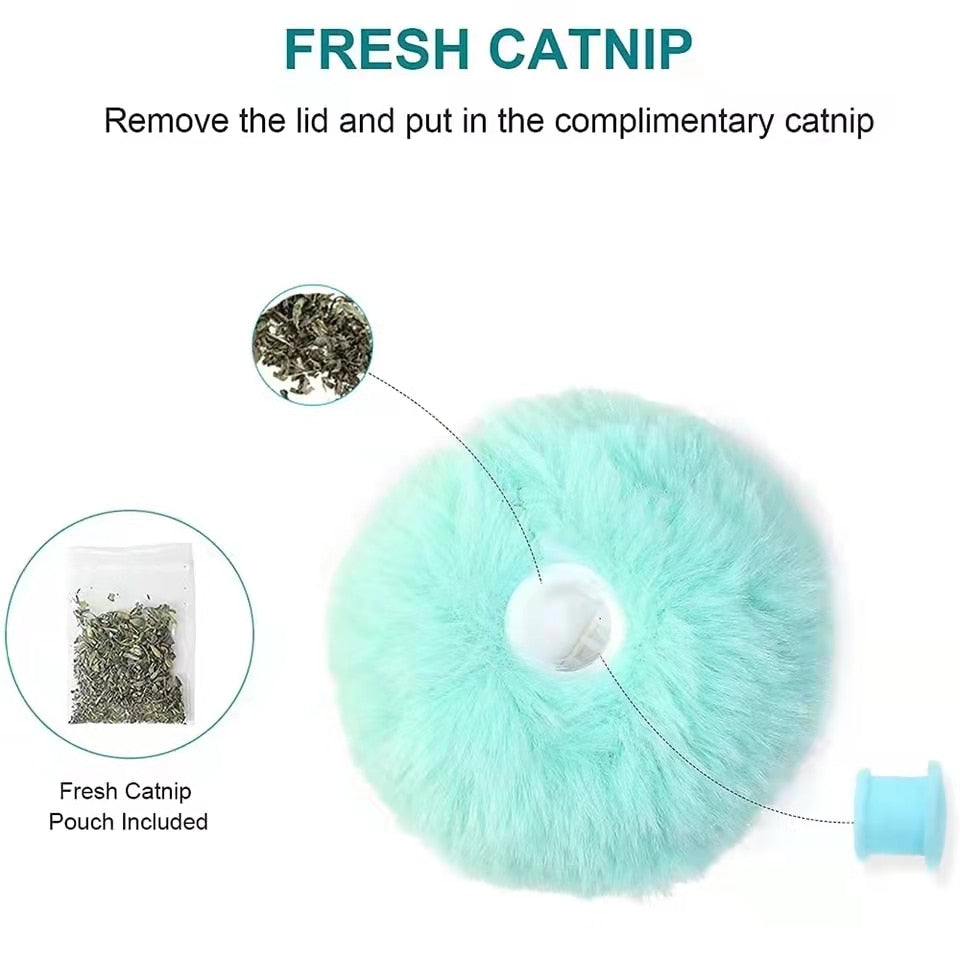 Interactive electric plush ball toy for cats with touch-sound and catnip features for training and entertainment