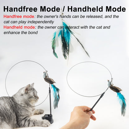Interactive Hand-Free Bird/Feather Cat Wand with Bell and Powerful Suction Cup - Perfect for Hunting and Exercise Playtime