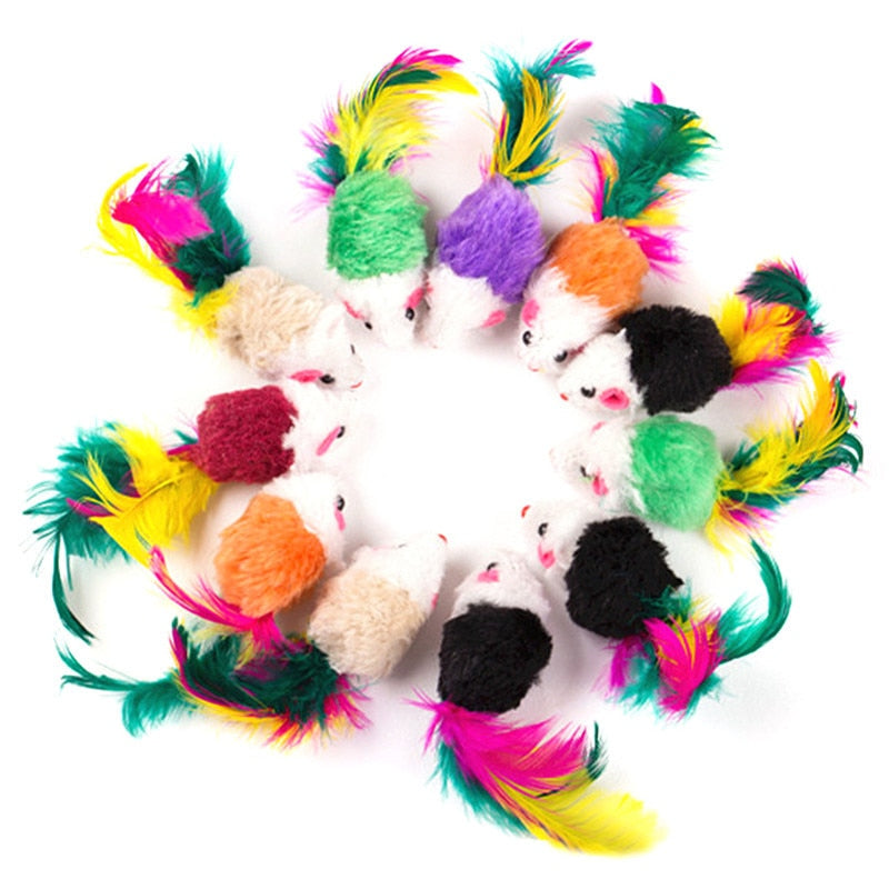 Interactive Cat Toy with Feather Rod, Bell and Mouse