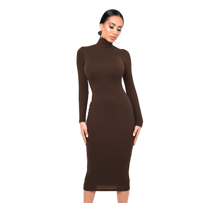 Chic and Cozy: Winter Slim Turtleneck Midi Dress for the Fashion-Forward Woman