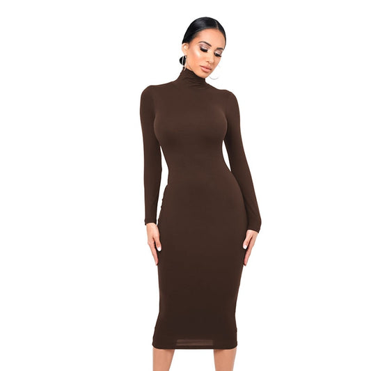 Chic and Cozy: Winter Slim Turtleneck Midi Dress for the Fashion-Forward Woman