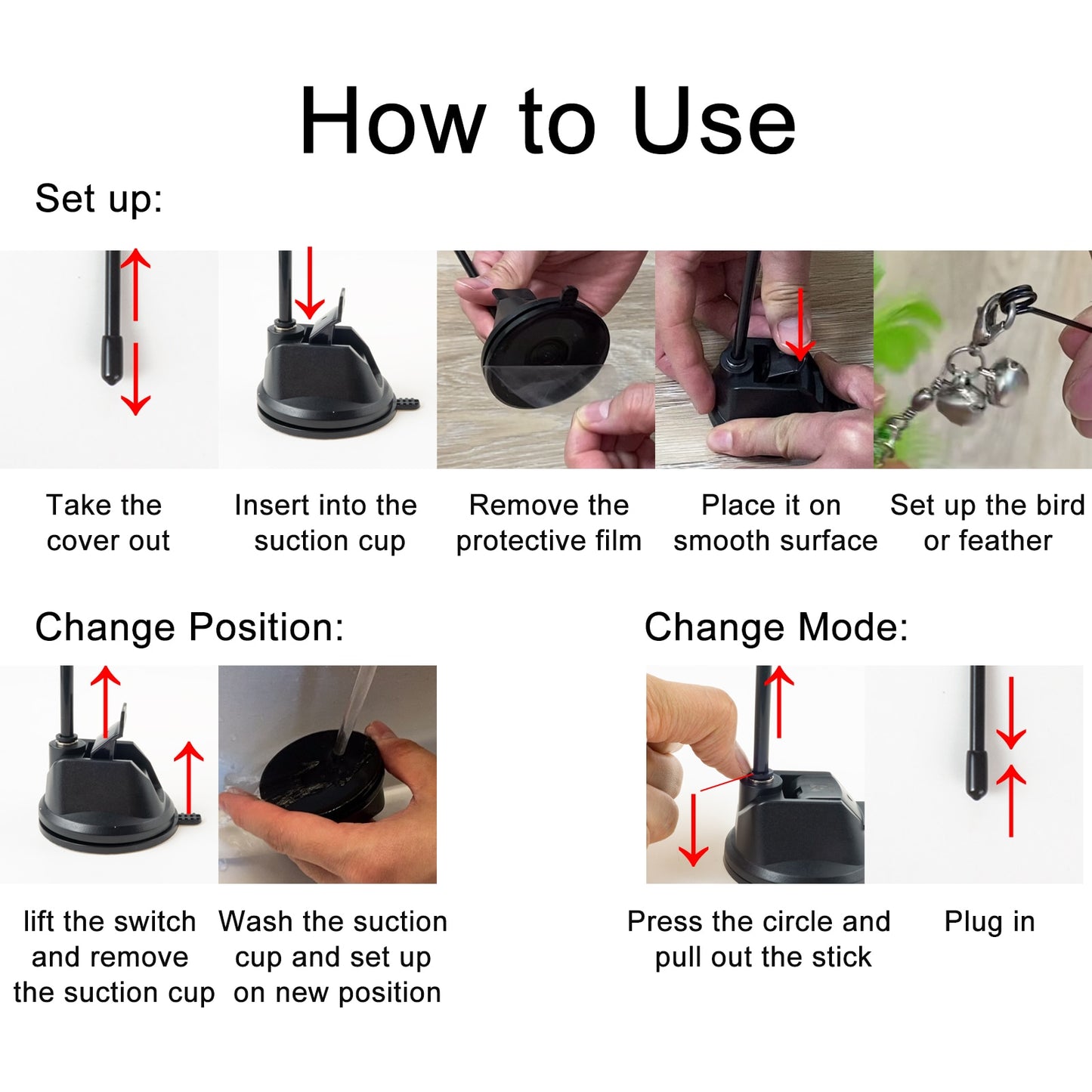 Interactive Hand-Free Bird/Feather Cat Wand with Bell and Powerful Suction Cup - Perfect for Hunting and Exercise Playtime